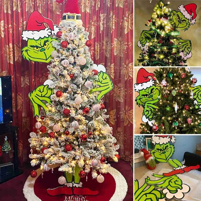 Adornos de Grinch 2024 Kagetolytai Decoración de árbol de Navidad Gorro de Navidad Bola de nieve
