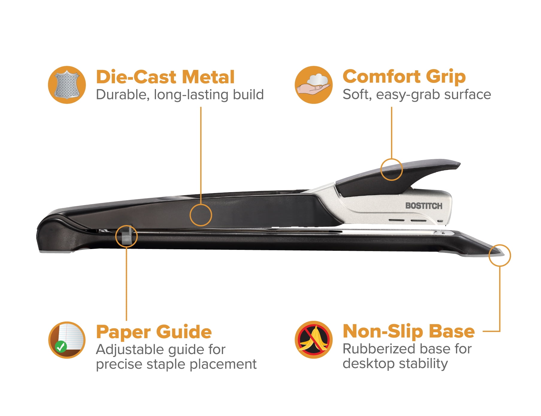 Bostitch 12.5" Long Reach® Stapler, 25-Sheet Capacity, Black/Silver