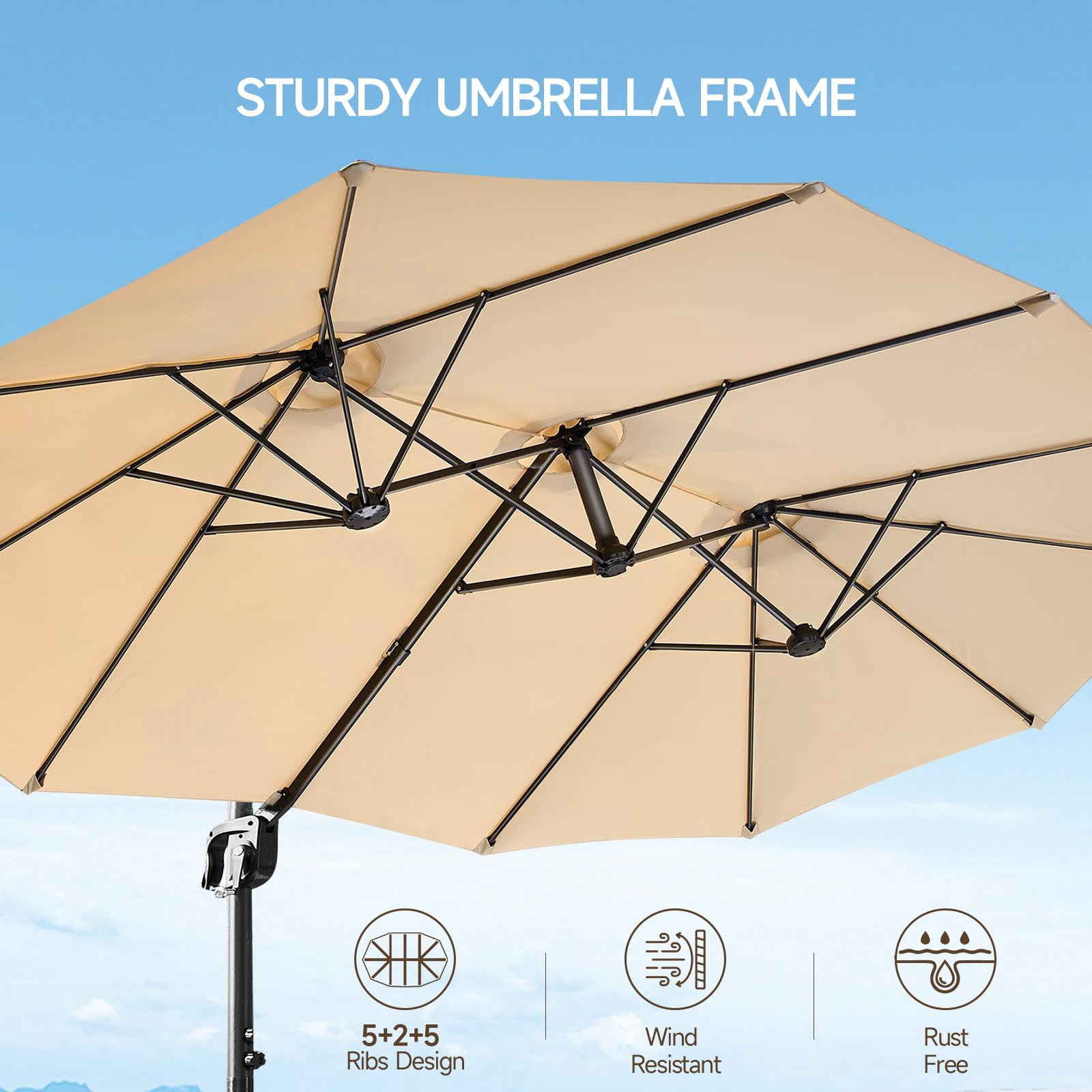 ONBRILL Patio Umbrella, 8x13FT Cantilever Double-Sided Rectangular Umbrella w/Free Height Adjustment
