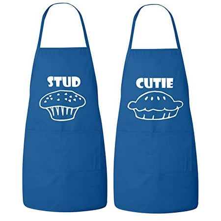 His And Her Wedding Gifts FASCIINO Set of Stud Muffin and Cutie Pie His and Hers Couples Apron Valentines Wedding Bridal Gift 2pcs (White Print) ()