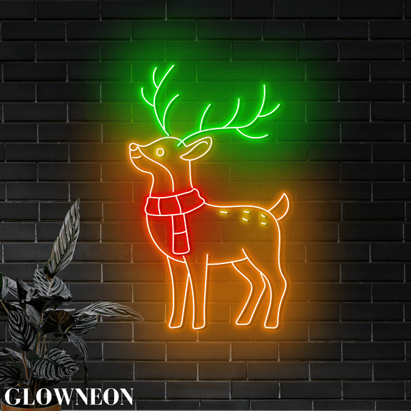 Glowneon Christmas Reindeer Neon Sign, Deer Wall Led Light, Xmas Sign