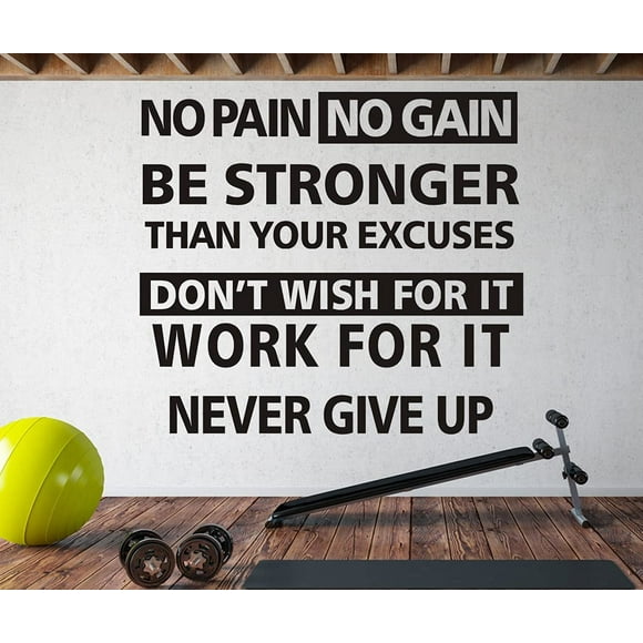 4 Pcs Gym Wall Decals Motivational Large Vinyl Decal Be Stronger Than Your Excuses No Pain No Gain Never Give Up Workout Wall Stickers Quotes Wall Decor Art for Home Gym Fitness Yoga Exercise Sports