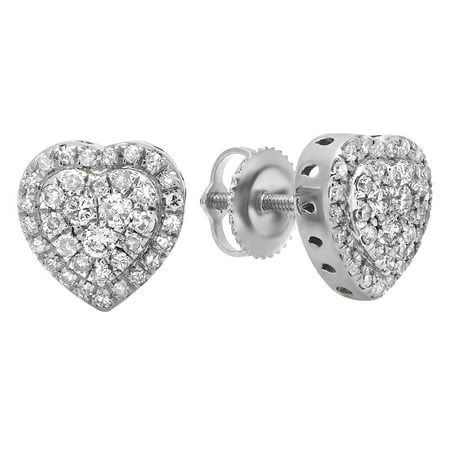 - 0.50 Carat (ctw) 14K Gold Round White Diamond Ladies Heart Shaped Stud Earrings 1/2 CT