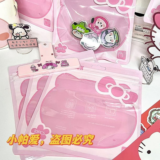 Hello Kitty-bolsa de almacenamiento sellada de grado alimenticio, embalaje de plástico transparente con cierre de cremallera, reutilizable, para joyería, regalo, galleta, Rosa