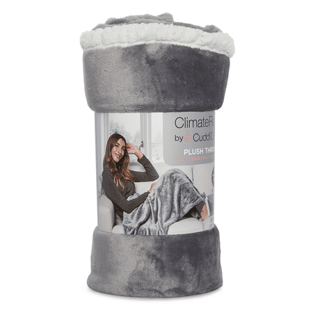 ClimateRight by Cuddl Duds Foot Pocket Plush Throw, Solid Gray, 50" x 70"