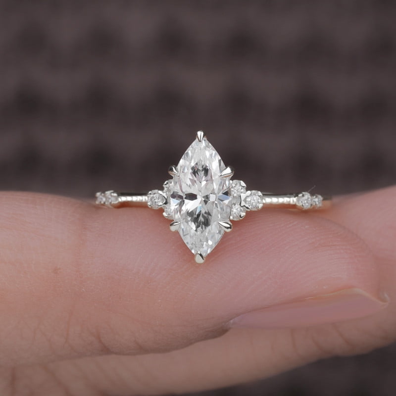 Cora Jewellery Art Deco 1.0CT Marquise Cut Engagement Ring for Women, 14K White Gold, 10.5 US