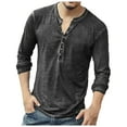 thumbnail image 2 of Awdenio Mens Distressed Henley Shirts Front Placket Retro Long Sleeve Tee Shirts Button Down T-Shirts for Men, 2 of 6