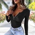 thumbnail image 7 of VEKDONE Womens Sexy Tops Long Sleeve Zipper V Neck Shirts Ribbed Knit Low Cut Tops Fall Stretch Slim Fit Shirts Solid Color Fashion Blouses Black L, 7 of 7