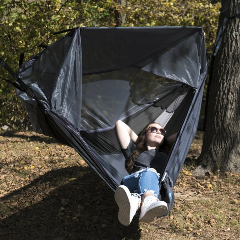 Equip Nylon Mosquito Hammock with Attached Bug Net 1 Person Dark Gray and Black Size 115 inch L x 59 inch W