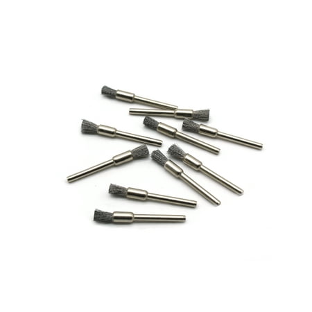 

TEMO 10 pc Carbon Steel 1/4 Inch (6 mm) Pen Wire Brushes #443 with 1/8 Inch (3 mm) Shank for Dremel and Compatible Rotary Tool