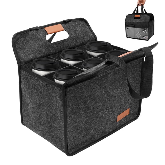 Austok Portable Drink Carrier with 6 Cup Holder Reusable Organizer Tote Bag Coffee Cup Holder Carrier with Handle Detachable Compartment Insulation Plates for Office Party Picnic