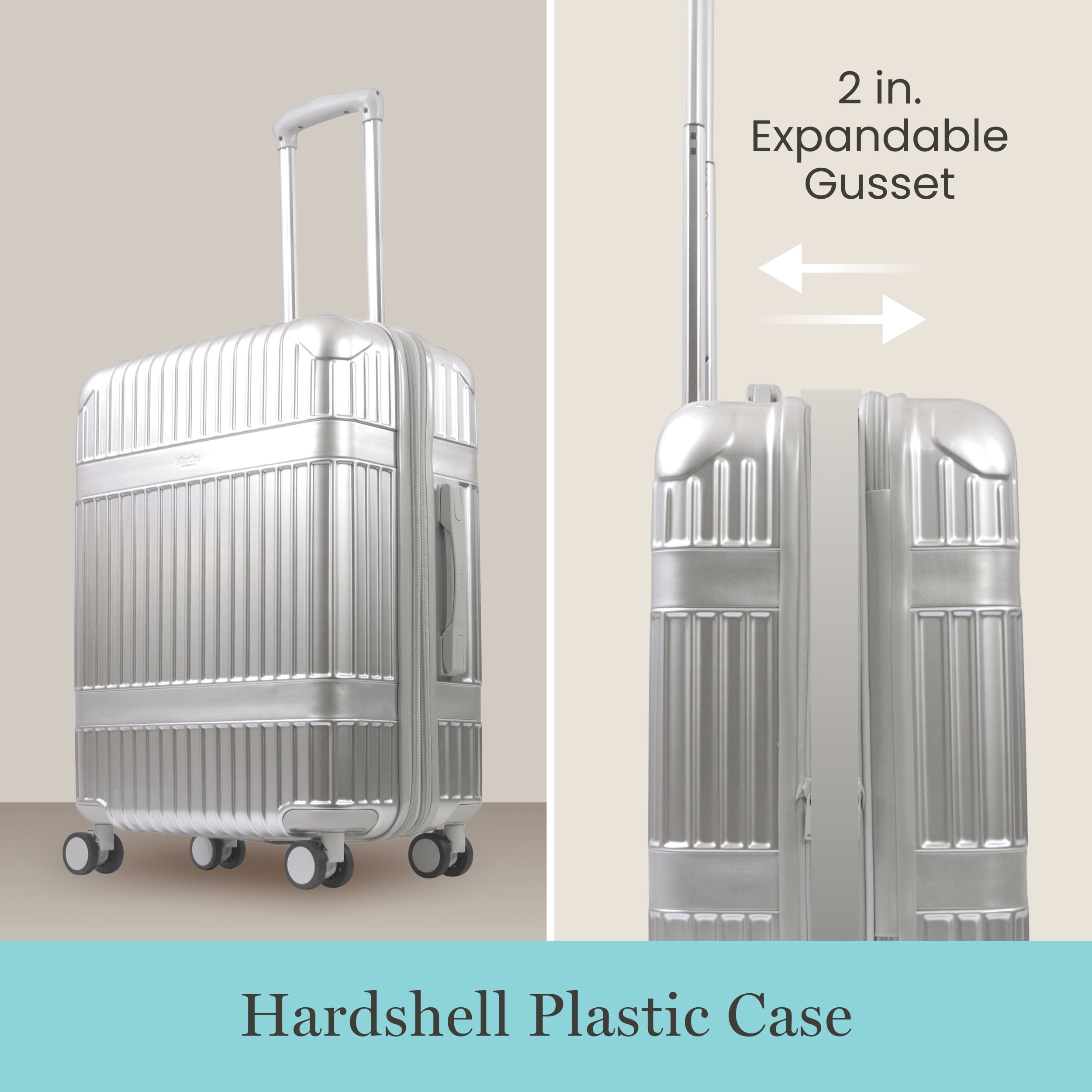 Martha Stewart The Bedford 26 Inch Rolling Luggage, Hardshell Suitcase with Spinner Wheels, Silver