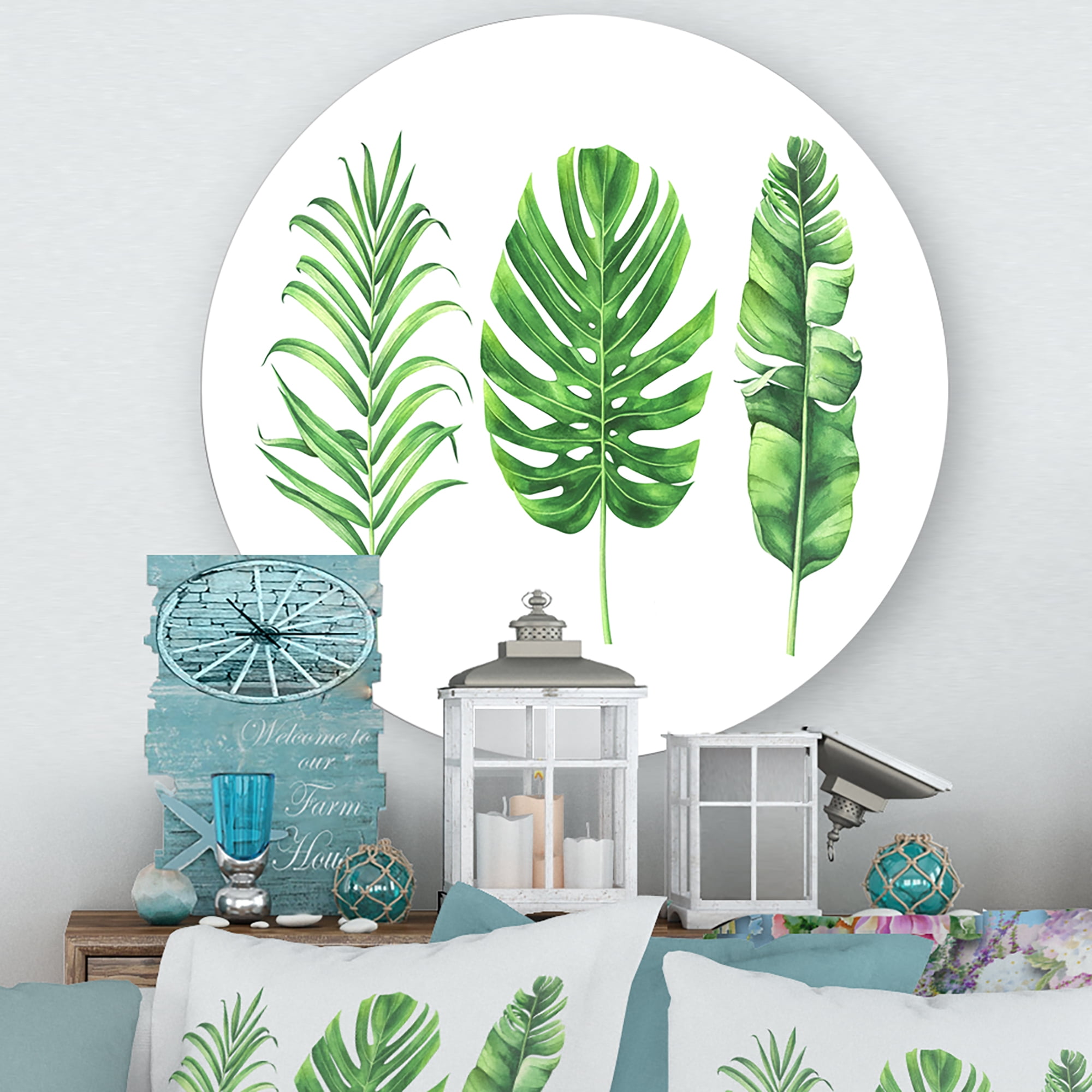 Designart 'Close Up Of Tropical Leaf Of Monstera IV' Farmhouse Circle Metal Wall Art 23x23 - Disc of 23