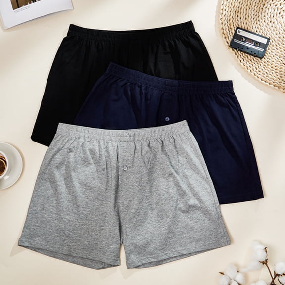 FRSASU Men's Soft Woven 100% Cotton Elastic Waist Four Cornered Pants, Home shorts Navy