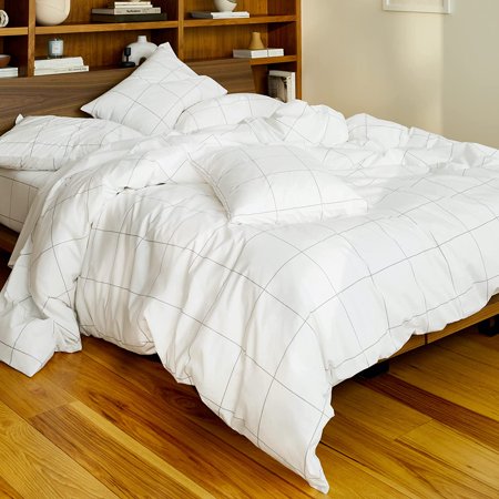 SIMING Luxury Sateen 4 Piece Sheet Set - 100% Cotton, King Size in Window Pane - 1 Fitted Sheet, 1 Flat Sheet, 2 Pillowcases | Best Luxury Sheets