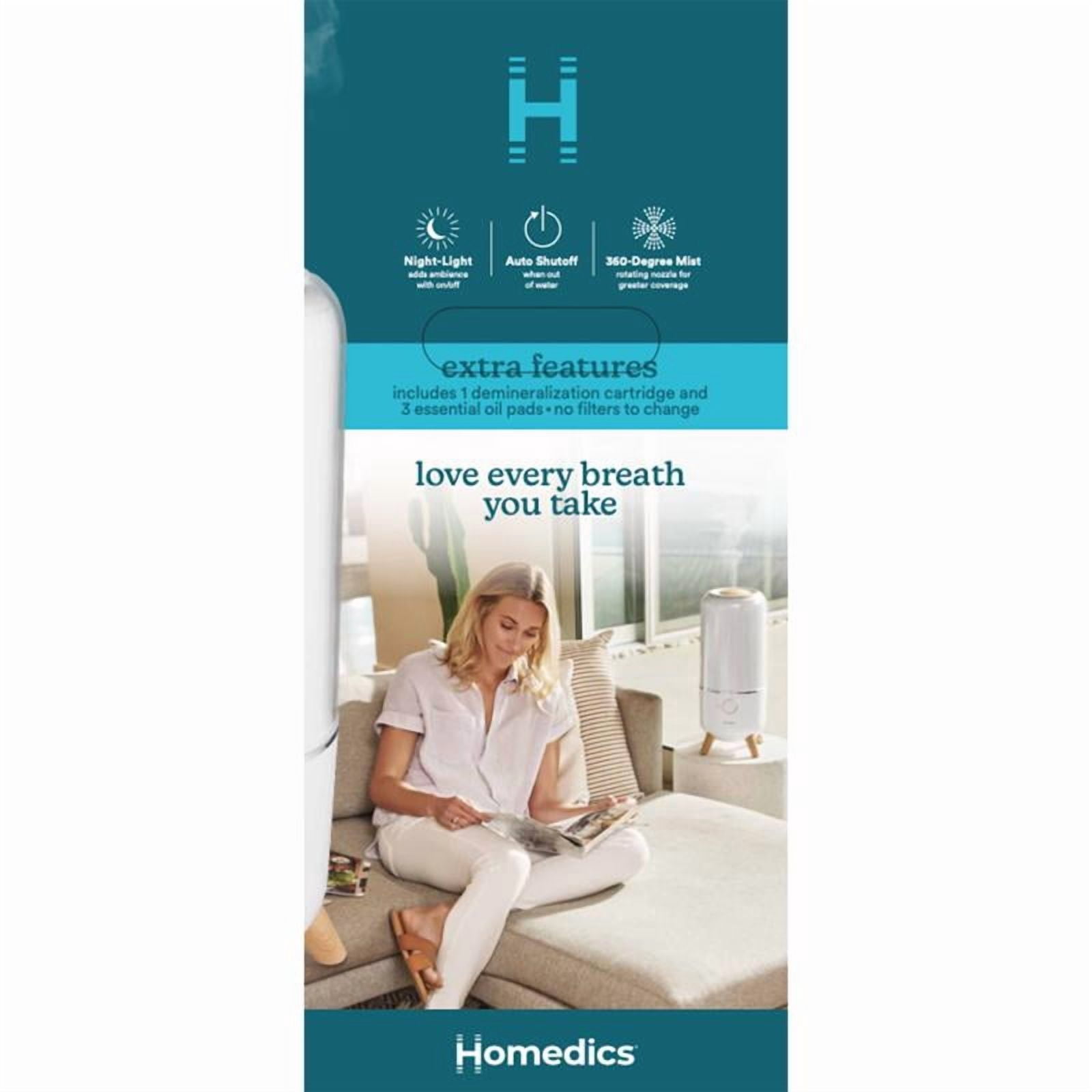 HoMedics Total Comfort® Deluxe Ultrasonic Humidifier UV-C Anti-Microbial– Small Night Stand Size, .85 Gallon, 48 hour Run Time
