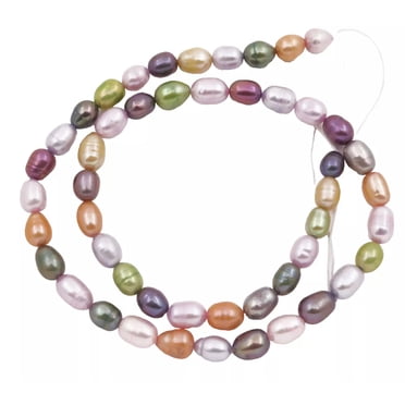 EOEMY 6-7mmx8-9mm Real Multi-Color Oval Pearl Loose Beads 15" Long Jewelry Making Diy
