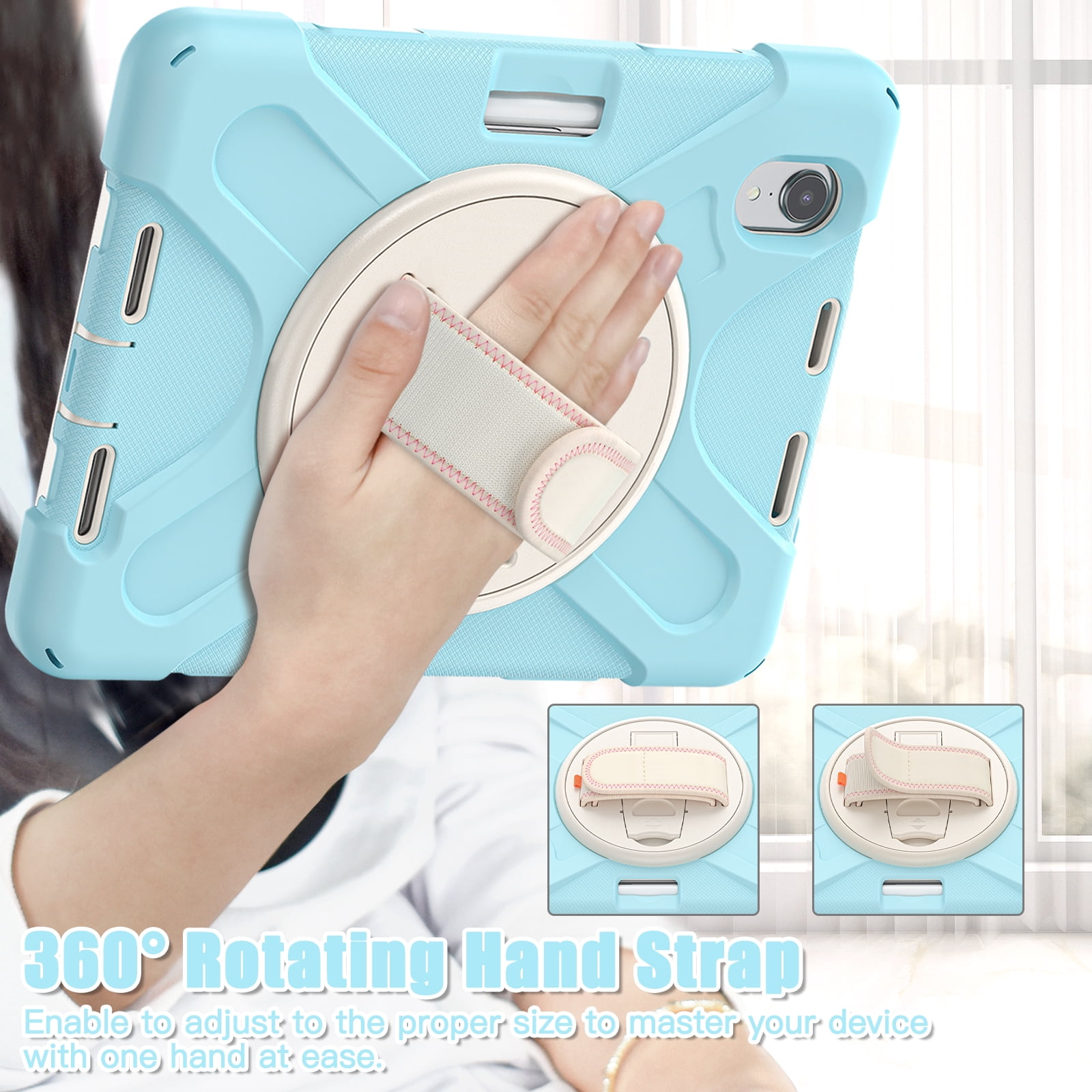 Allytech iPad mini 6 Case 8.3-inch 2021, Military Grade Shockproof Anti-scratch Build-in Pencil Holder Kickstand Hand Strap Protective Case Cover for Apple iPad mini 6th Generation, Lightblue