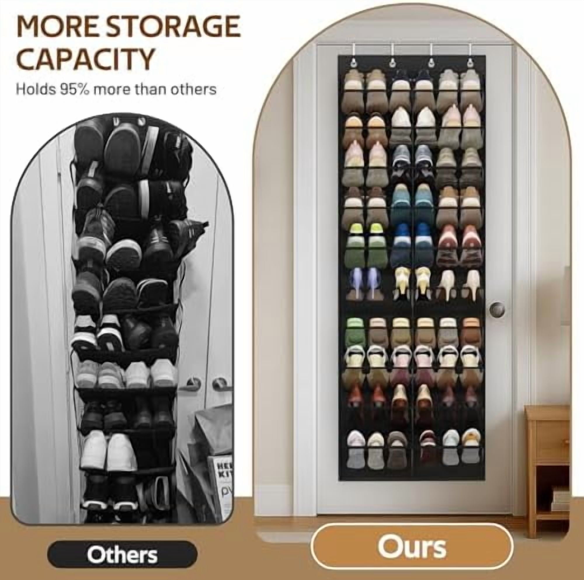 30 Pairs Over the Door Shoe Organizer Breathable Mesh Hanging Shoe Rack for Closet Storage with Wide Deep Pockets 10 Tier Shoes Holder Fit All the Family's Sneakers, Boots, Heels (Black, 71")