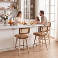 thumbnail image 5 of Zesthouse 26.2" Swivel Counter Height Bar Stools Set of 2, Upholstered Faux Leather Counter Stools with Rattan Back, Mid Century Barstools with Solid Wood Frame for Kitchen Island, Brown, 5 of 10