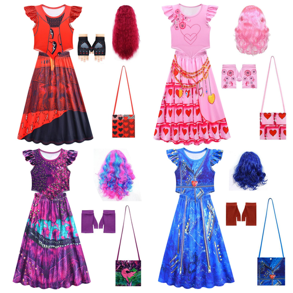Rise of Red Cosplay Costume, Pink Princess Dress Halloween Costumes, Ruffle Sleeve Dress with Bag Gloves, Movie Figure Halloween Cosplay, 100