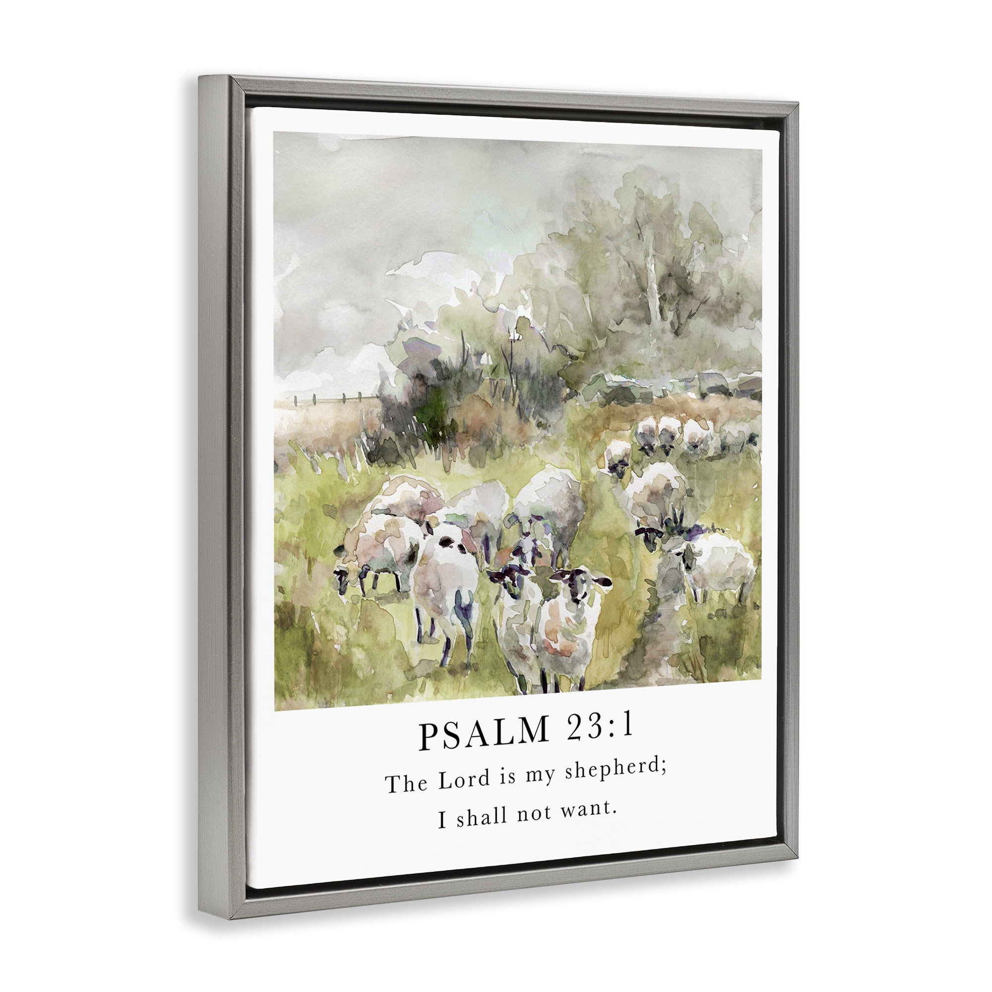 Stupell Industries My Shepherd Psalm Religious Painting Gray Floater Framed Canvas Art Print Wall Art, 17 x 21