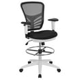 thumbnail image 1 of Mid-Back Black Mesh Ergonomic Drafting Chair with Adjustable Chrome Foot Ring, Adjustable Arms and White Frame, 1 of 9