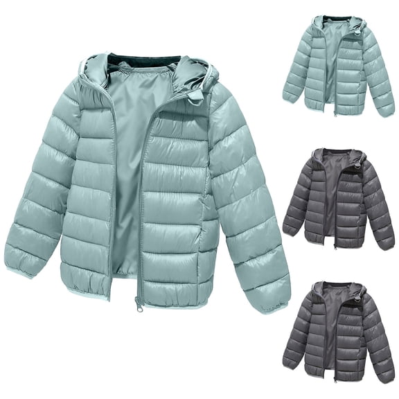 Hrsba Kids Puffer Jacket, Solid Color Lightweight Thin Warm Cotton Fabric Unisex Casual Daily Long Sleeve Outerwear Coat