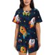 thumbnail image 1 of Balery Spaceships and Stars Conjunto de Pijama para Mujer con Estampado, Dos Piezas de Manga Corta y Shorts, Ropa de Dormir Suave con Cuello Redondo y Bolsillos-X-Large, 1 of 6