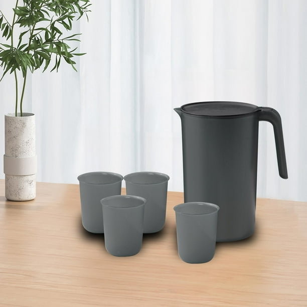 Jarra de agua y 4 tazas, ligera, resistente al calor, de -20 degreeC a 100 degreeC, recipiente para beber, hervidor de agua para té frío y caliente, tetera para negro Soledad Tarro de bebidas