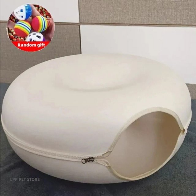Donut Cat Bed Pet Cat Tunnel Interactive Game Toy Cat Bed Dual-use Indoor Toy Kitten Sports Equipment Cat Training Toy Cat House ShopWise Round