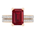 thumbnail image 2 of Dazzlingrock Collection 10x7mm Lab-Created Emerald Cut Ruby & 1.19 Ctw Round White Diamond Eternity Wedding Ring Set for Her in 14K Rose Gold, Size 5, 2 of 5