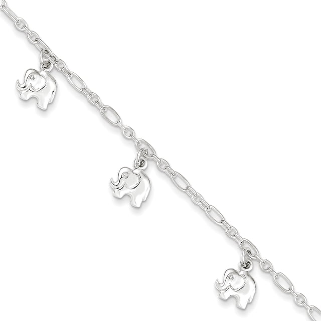 925 Sterling Silver Elephants 1 Inch Childrens Bracelet