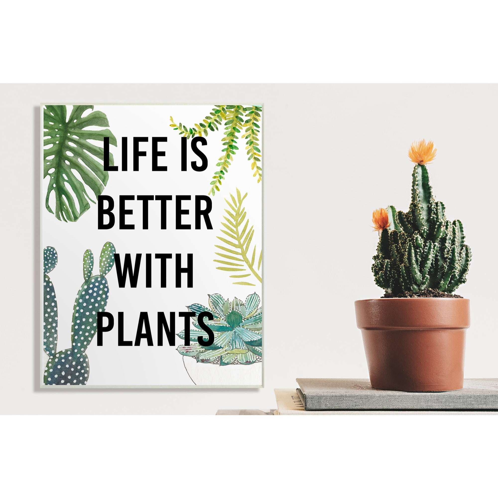 The Stupell Home Decor Collection Life Is Better With Plants Illustrations Wall Plaque Art, 10 x 0.5 x 15