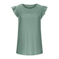 thumbnail image 4 of Usmixi Womens Shirts Sleeveless Round Neck Solid Tank Tops Fashion Ruffle Layer Hollowed Tunic Vest Blouses Green L, 4 of 7