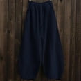 thumbnail image 1 of Cotton Linen Style Bloomers Wide Leg Pants Full Length Elegent Pants Solid Elasitic, 1 of 5
