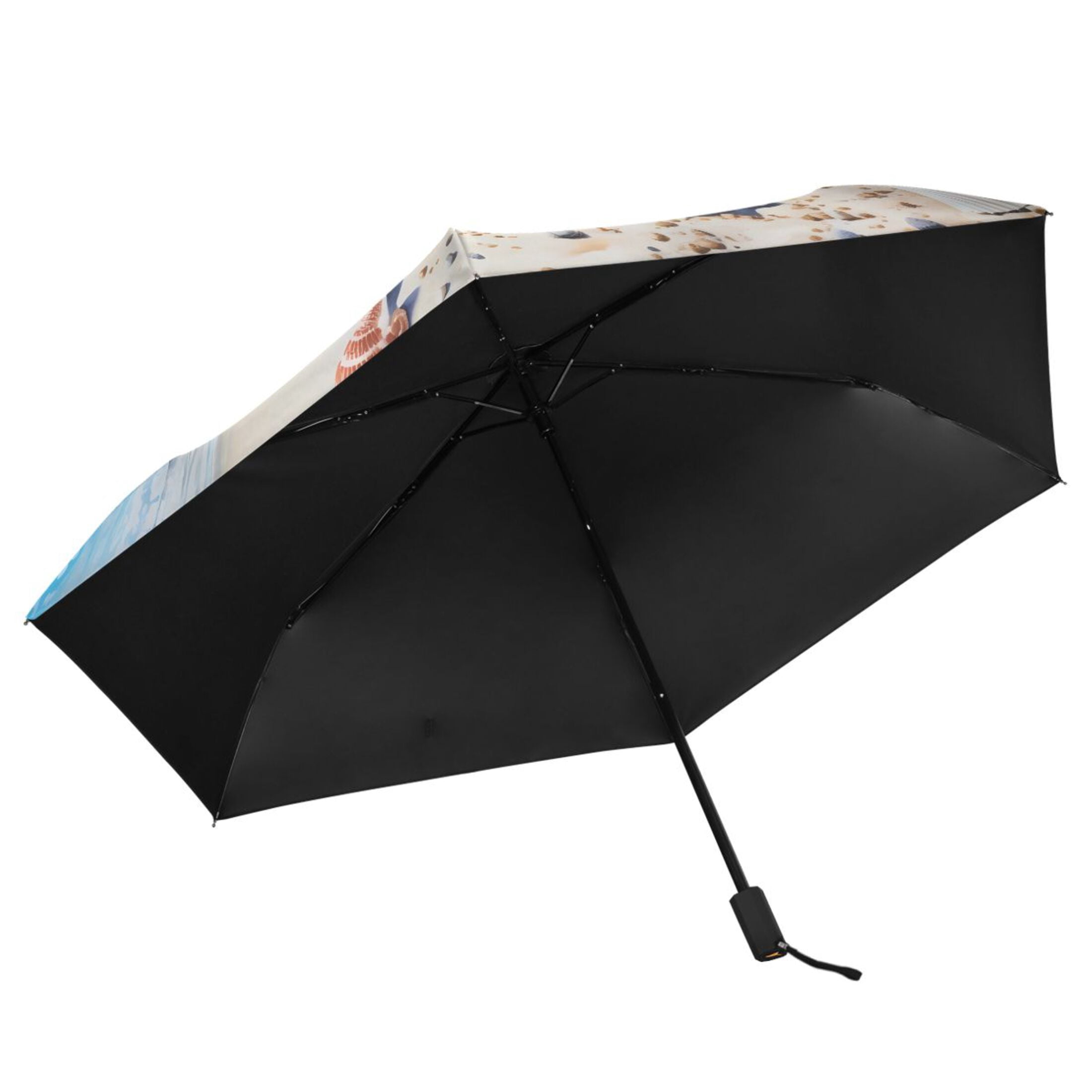 Seashell in Summer Beach Compact Folding Umbrella for Rain Windproof Travel Umbrella UPF 50+ Lightweight Packable Arc Size