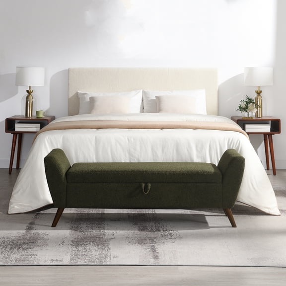 Cterwk 60'' Storage Bench with Wood Legs, Storage Ottoman for Living Room, Bedroom, Olive Green