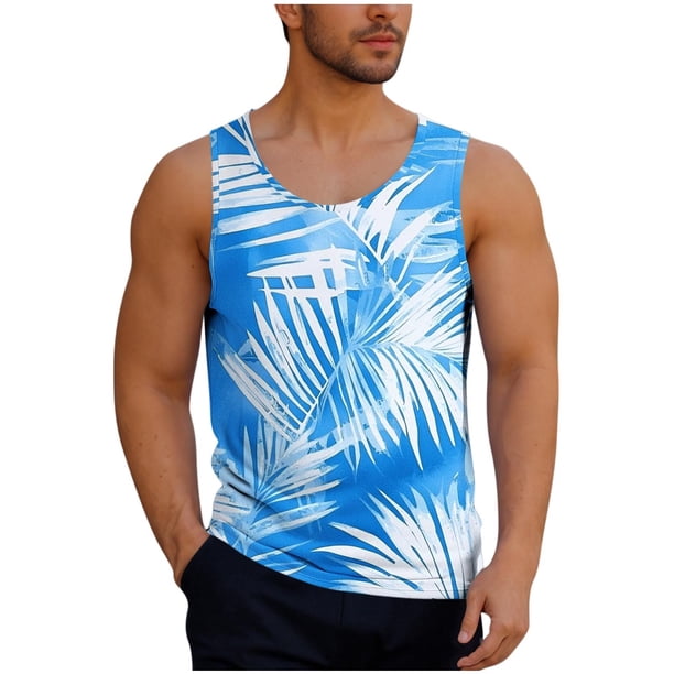Camisas de Suéter para Hombre, Moda Casual Impresión Cuello Redondo sin Mangas Tanque Deportivo para el Verano Y Al Aire Libre