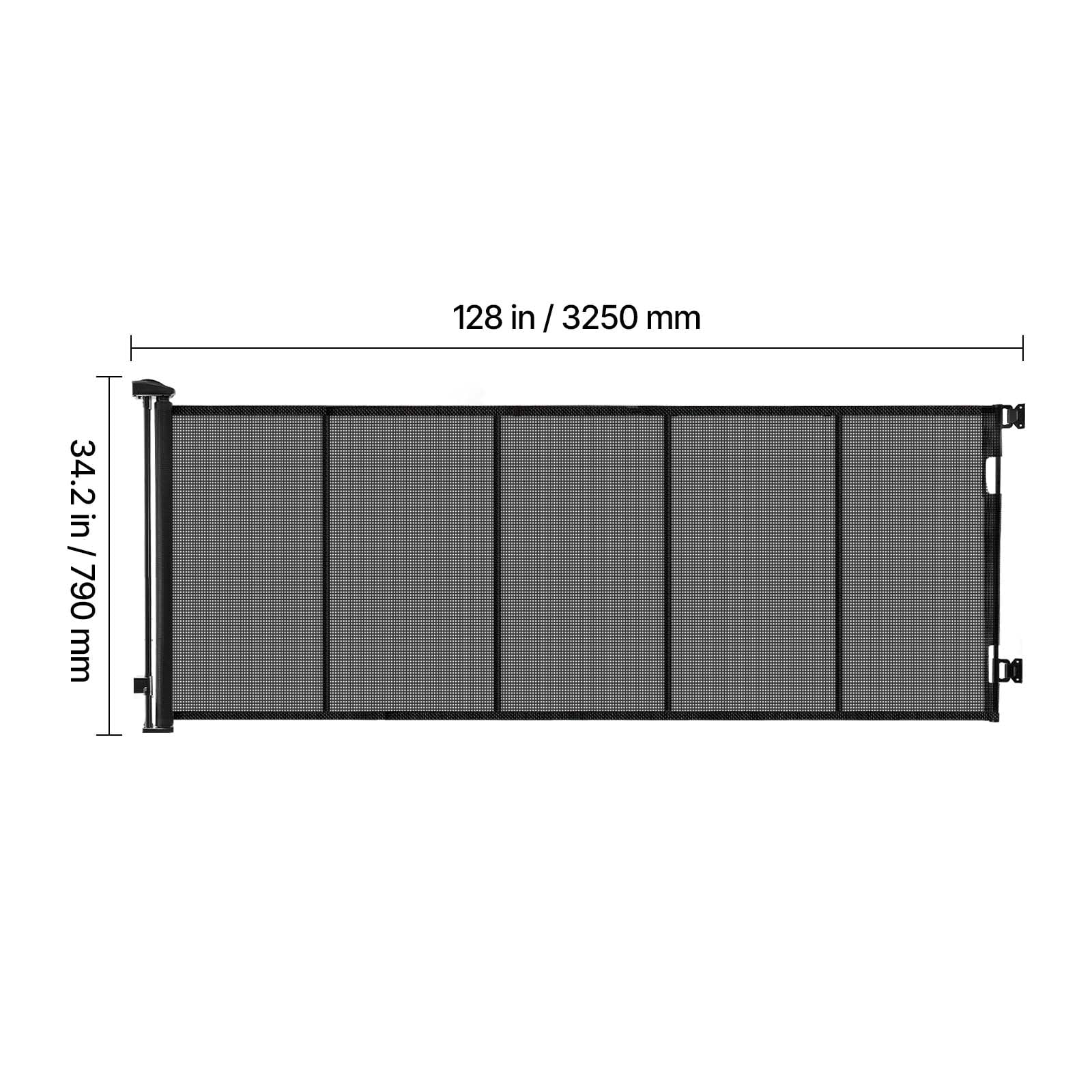 KFFKFF Retractable Baby Gate, Expands Up to 122 Inches Wide, 31.3 Inches High, with Durable Fiberglass Strips, Prevents Crawling, Mesh Pet Barrier for Decks, Doorways, Garages, Indoor Use, Black