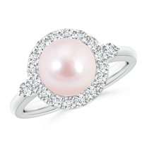 ANGARA Japanese Akoya Cultured Pearl Halo Engagement Ring in 14K White Gold for Women | June Birthstone, Birthday, Anniversary, Jewelry Gift for Women | Pearl Ring