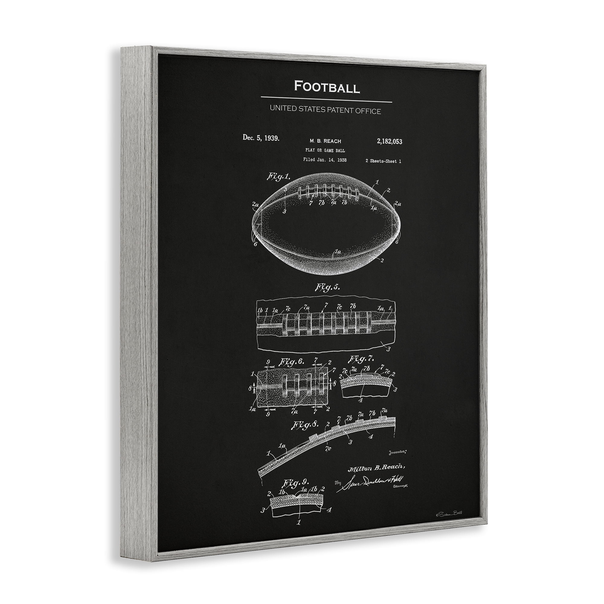 Stupell Industries Detailed Football Blueprint Sports Painting Gray Framed Art Print Wall Art, 24 x 30