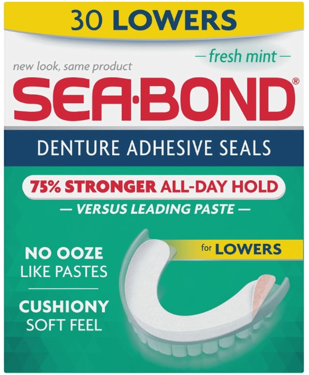 SEA-BOND Denture Adhesive Seals Lowers Fresh Mint, 30 Each
