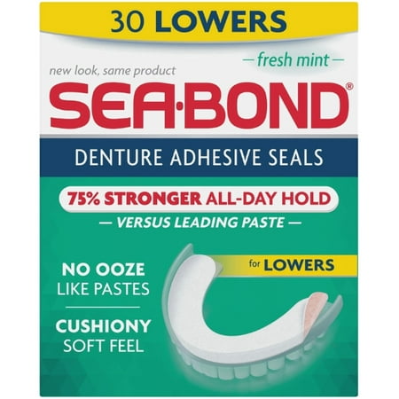SEA-BOND Denture Adhesive Seals Lowers Fresh Mint, 30