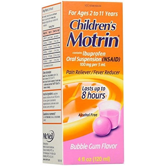 Motrin Children's Pain Reliever Oral Liquid Suspension, Bubble Gum, 4oz