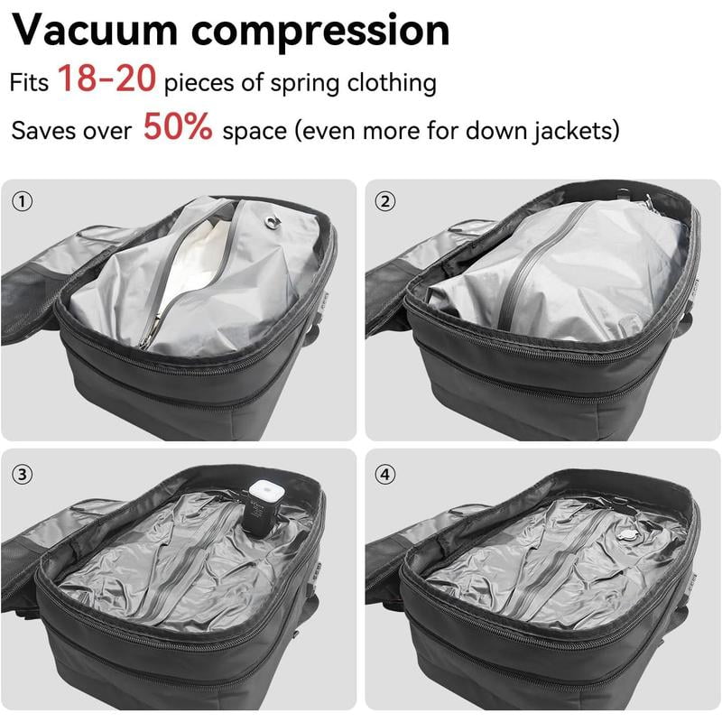 Vacuum Backpack for Travel Water Resistant , Kabaqoo 60L Expandable Vacuum Compression Bag with Electric Vacuum Pump, TSA Lock, Wet Dry Separation, Gifts