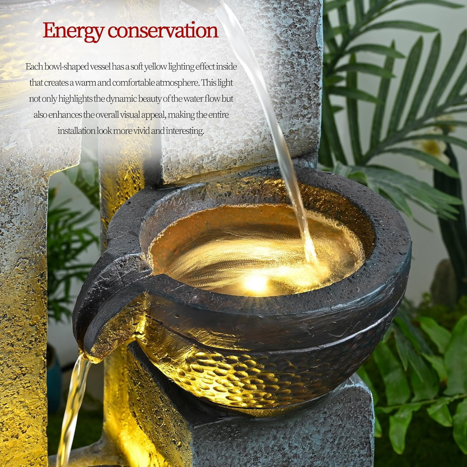 Tammesy 40"  4-Tier LED Fountain Waterfall  for Yard, Floor Patio, Backyard and Home Art Decor,Outdoor Fountains for Garden