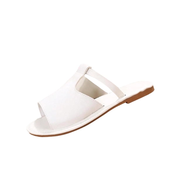 Zapatos Negros de Mujer de Moda Y Versátil Color Sólido Peep-Toe Plus Tamaño Primavera Y Verano Estilo Moderno Y Cómodo Open-Toe Zapatillas Planas Zapatos de Trabajo Blancos