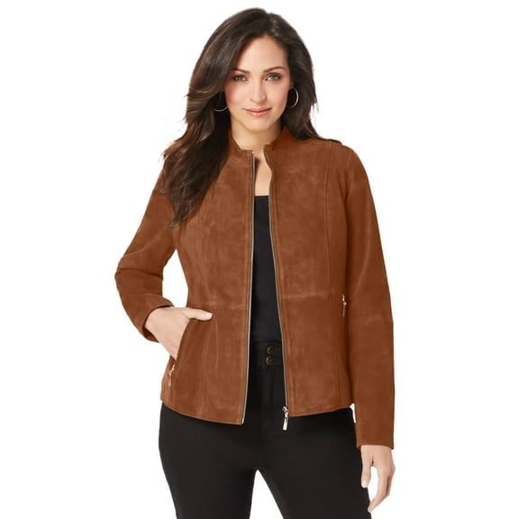 Jessica London Women's Plus Size Suede Zip-Front Jacket
