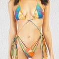 thumbnail image 4 of Traje de baño estampado floral para mujer Conjunto de bikini atrevido de corte alto con cordón anudado y aros, 4 of 5